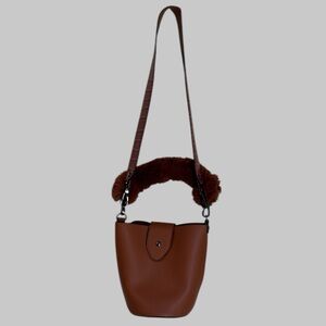 TopShop Faux Fur Handle Caramel Brown Small  Bag w/ Mini Bag Inside